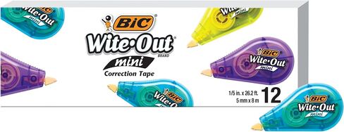 شريط تصحيح الخطوط الدقيق من العلامة التجارية BIC، بطول 19.8 قدمًا، حزمة مكونة من 4 قطع من شريط التصحيح الأبيض، سريع ونظيف وسهل الاستخدام وشريط مقاوم للتمزق للوازم المكتبية أو المدرسية in Kuwait