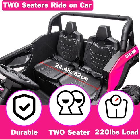 NEWQIDA XXXL 24V Ride On Toys for Big Kids Side by Side UTV 2 Seater Ride-on Electric Car w/Remote Control, 4WD Off-road Ride On Truck, 24.4" Spacious Seat, EVA Tires, Shock Absorbor, Max 220lbs, Pink in Saudi Arabia