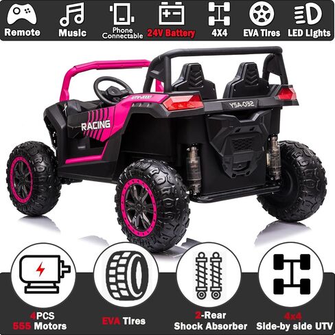 NEWQIDA XXXL 24V Ride On Toys for Big Kids Side by Side UTV 2 Seater Ride-on Electric Car w/Remote Control, 4WD Off-road Ride On Truck, 24.4" Spacious Seat, EVA Tires, Shock Absorbor, Max 220lbs, Pink in Saudi Arabia