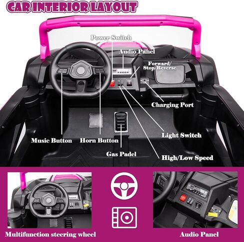 NEWQIDA XXXL 24V Ride On Toys for Big Kids Side by Side UTV 2 Seater Ride-on Electric Car w/Remote Control, 4WD Off-road Ride On Truck, 24.4" Spacious Seat, EVA Tires, Shock Absorbor, Max 220lbs, Pink in Saudi Arabia