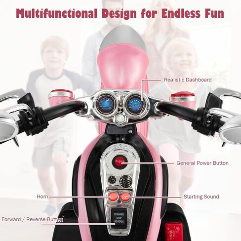 Kids Ride On Toy, 6V Battery-Powered Mini Electric Motorbike w/Music, Forward/Reverse Switch, Horn, Headlights & Foot Pedal, 3 Wheel Motorcycle Trike for Boys Girls Gift, Ages 3+ (Pink) in Saudi Arabia