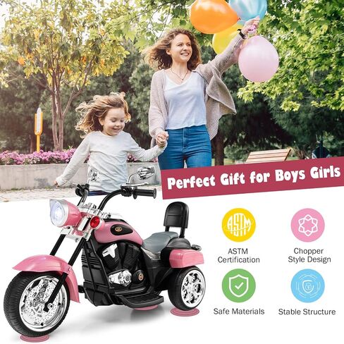 Kids Ride On Toy, 6V Battery-Powered Mini Electric Motorbike w/Music, Forward/Reverse Switch, Horn, Headlights & Foot Pedal, 3 Wheel Motorcycle Trike for Boys Girls Gift, Ages 3+ (Pink) in Saudi Arabia