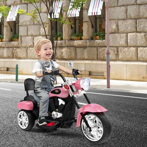 Kids Ride On Toy, 6V Battery-Powered Mini Electric Motorbike w/Music, Forward/Reverse Switch, Horn, Headlights & Foot Pedal, 3 Wheel Motorcycle Trike for Boys Girls Gift, Ages 3+ (Pink) in Saudi Arabia