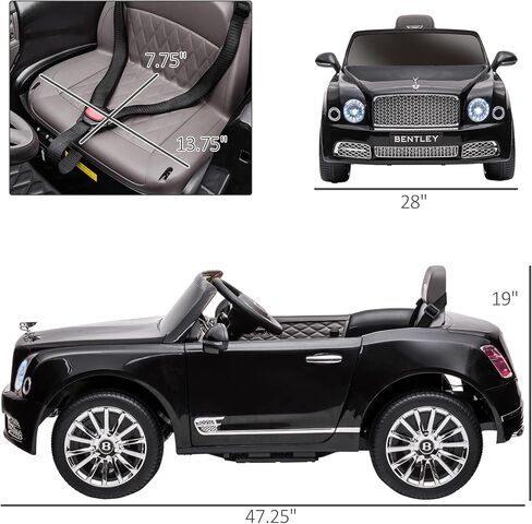 Aosom Bentley Mulsanne 12V Ride on Car, Battery Powered Car with Remote Control, Suspension, Startup Sound, LED Lights, MP3, Horn, Music, Forward and Backward, 2 Motors, White in Saudi Arabia