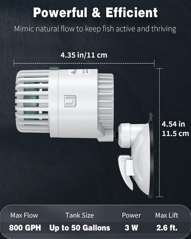 صانع موجة Pawfly لـ Aquarium ، 800 GPH 3W Aquarium Powerhead ، صانع موجة هادئة لخزانات الأسماك يصل إلى 50 جالون ، مضخة تداول المياه مع قاعدة كوب شفط قوية in Kuwait