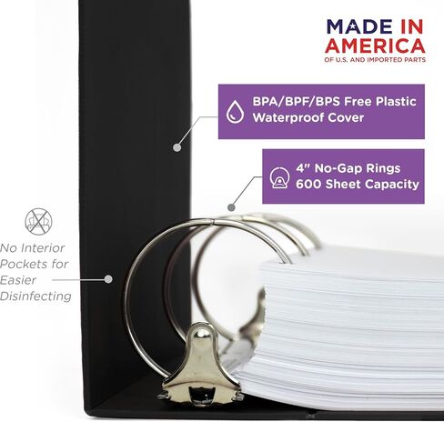 Carstens 4-Inch Heavy Duty 3-Ring Binder - Side Opening, Brick Red, Durable Plastic, Precision No-Gap Rings, Waterproof Cover, No Pockets, Holds 600 US Letter Sheets, BPA-Free, Made in USA (1840-3R) in Saudi Arabia