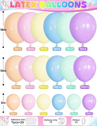 Pastel Rainbow Balloons Arch Garland Kit, Macaron Balloon Arch Kit,18/12/5 In Pastel Spring Balloon Arch for Unicorn Themed Party,Spring Birthday Party, Baby Shower, Wedding Supplies in Kuwait