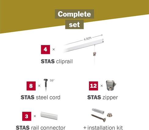 STAS Cliprail Picture Hanging System Set - Covers 9.84 ft of Wall Space - Basic Picture Rail & Art Hanging Gallery Kit (White Rails, Includes 6 Hooks & 4 Cords) in Kuwait