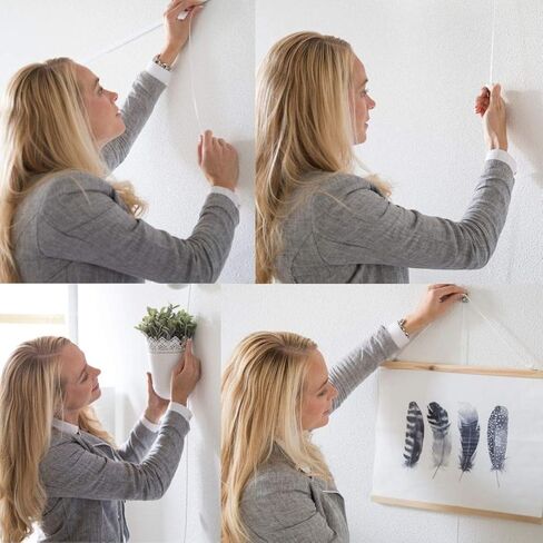 مجموعة STAS ClipRail Picture System Set - تغطي 9.84 قدمًا من مساحة الجدار - مجموعة معرض الصور والفنون الأساسية (Rails White ، تشمل 6 خطافات و 4 حبال) in Kuwait