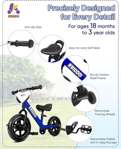 KRIDDO 2-in-1 Tricycle and Balance Bike for 2 Year Old with Training Wheels in Saudi Arabia