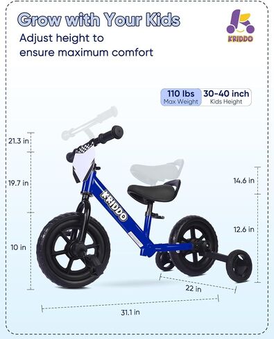 KRIDDO 2-in-1 Tricycle and Balance Bike for 2 Year Old with Training Wheels in Saudi Arabia