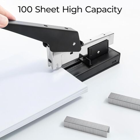 M & G Stapler Huffice مع 1000 Staples ، 100 ورقة عالية ، دباسة المكتب المعدني الكبير اليدوي لربط الورق ، الأسود in Kuwait