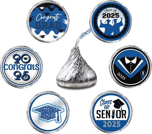 150 Count Graduation Stickers,Senior 2025 Congrats Grad Round Decal,Black Blue Label Stickers,Adhesive Sealing Labels in Roll for Graduation Envelopes Baking Bag Party Favor Supplies. in Kuwait