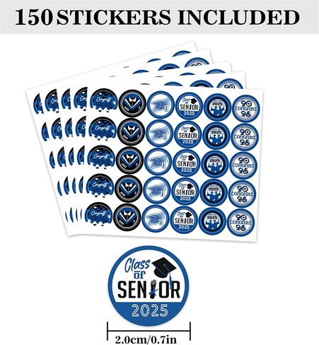 150 Count Graduation Stickers,Senior 2025 Congrats Grad Round Decal,Black Blue Label Stickers,Adhesive Sealing Labels in Roll for Graduation Envelopes Baking Bag Party Favor Supplies. in Kuwait