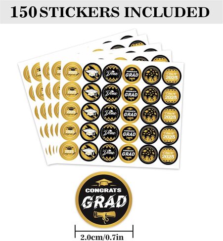 150 Count Graduation Stickers,Senior 2025 Congrats Grad Round Decal,Black Blue Label Stickers,Adhesive Sealing Labels in Roll for Graduation Envelopes Baking Bag Party Favor Supplies. in Kuwait