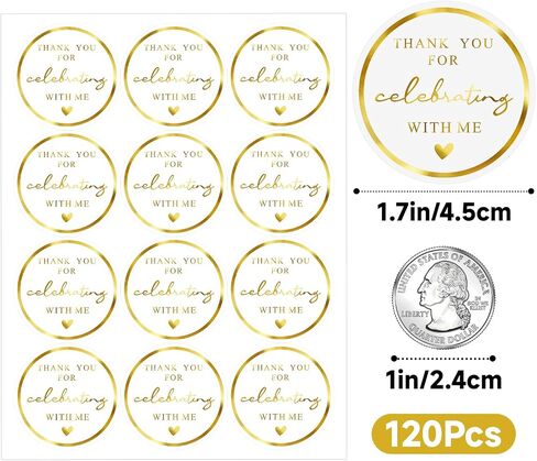 Anwyll 120pcs شكرًا لك ملصقات - 1.75 '' شكرًا لك على الاحتفال معي ملصقات الذهب. in Kuwait