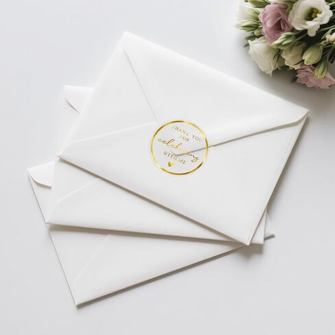 Anwyll 120pcs شكرًا لك ملصقات - 1.75 '' شكرًا لك على الاحتفال معي ملصقات الذهب. in Kuwait