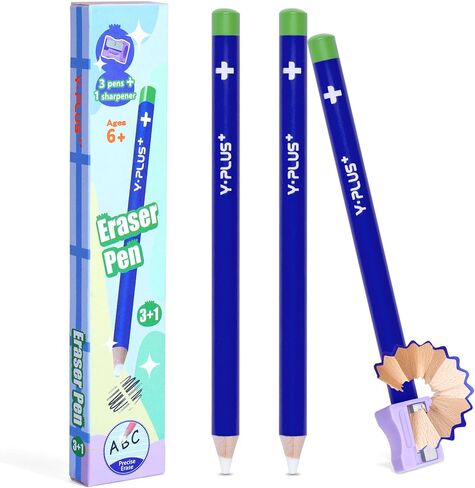 YPLUS Eraser for Kids, 3 Pcs Pen Style Erasers with Sharpener,Sharpenable Eraser Stick,School Art Supplies for Kids Artist,Blue in Saudi Arabia