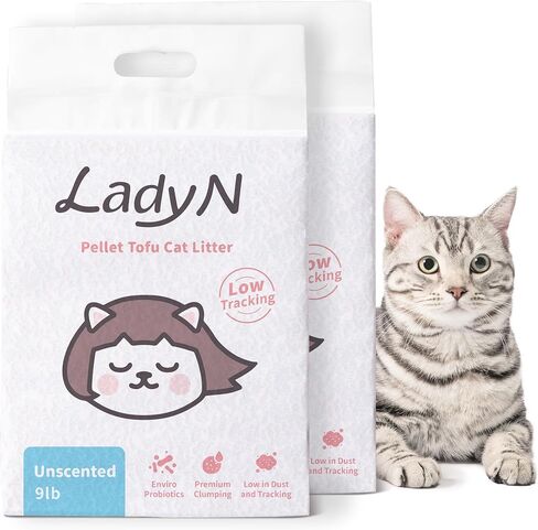 Lady N Pellet Tofu Cat Litter, Strong Clumping Ultra Absorbent, Dust-Free Low Tracking, Enviro-probiotic and Activated Carbon for Odor Control 18lb (2 Packs Unscented) in Saudi Arabia