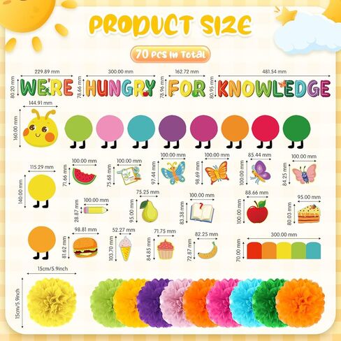 Colarr Color Caterpillars Decorations Bulletin Board Decorations مجموعة قوس قزح جائع للمعرفة ديكور الفصول الدراسية Caterpillar مع حدود الأنسجة POMS POMS للعودة إلى BOUNDIN BULLE in Kuwait