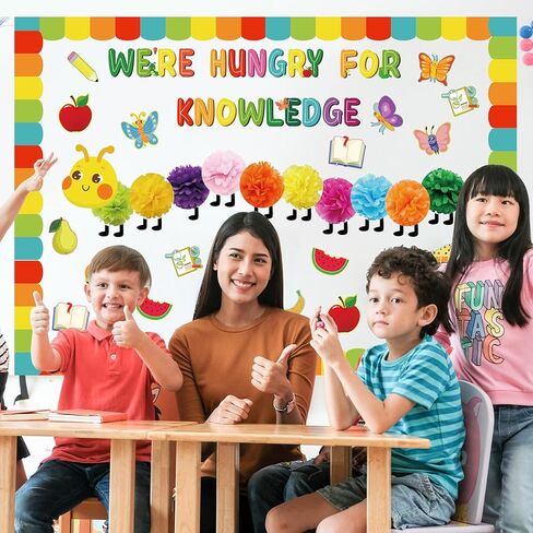 Colarr Color Caterpillars Decorations Bulletin Board Decorations مجموعة قوس قزح جائع للمعرفة ديكور الفصول الدراسية Caterpillar مع حدود الأنسجة POMS POMS للعودة إلى BOUNDIN BULLE in Kuwait