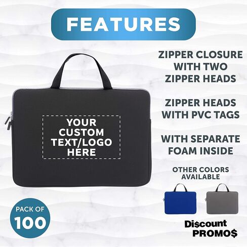 Custom Aston Neoprene Laptop Sleeves with Handles Set of 100, Personalized Bulk Bulk Pack - Electronic Device Protector, Perfect for Individuals on The Go - Black in Saudi Arabia