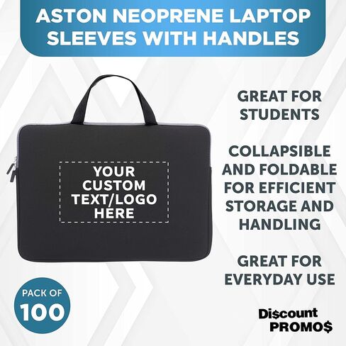 Custom Aston Neoprene Laptop Sleeves with Handles Set of 100, Personalized Bulk Bulk Pack - Electronic Device Protector, Perfect for Individuals on The Go - Black in Saudi Arabia