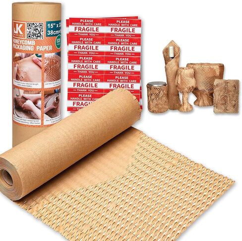 Honeycomb Packing Paper Roll - 15" x 328 ft, Eco-Friendly Kraft Cushion Wrap for shipping, Moving, Packing & Gift Wrapping - Paper Alternative to Bubble Wrap in Saudi Arabia