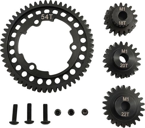 Hardened Steel Spur Gear Set with 18T, 20T & 22T Pinion Gears – Heavy-Duty Upgrade Compatible with Traxxas 1/5 X-Maxx, 1/7 XO-1, 1/10 Maxx & E-REVO 2.0 VXL – Replaces 6447 (54T) in Saudi Arabia