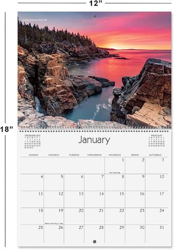 Current 2026 National Parks Wall Calendar, 12-Inch x 9-Inch Size Closed, 18-Inch Size Open, Large Bookstore-Quality, Spiral-Bound Hanging Monthly Wall Calendars for Kitchen & Office in Saudi Arabia