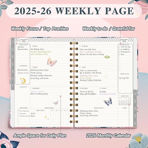 Planner 2025-2026 Planner Weekly and Monthly ، يوليو 2025-يونيو 2026 مخطط تقويم الغلاف 2025-2026 للنساء الحلزوني ، الجيب الداخلي ، 6 "× 8.5" in Kuwait