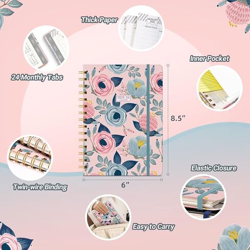 Planner 2025-2026 Planner Weekly and Monthly ، يوليو 2025-يونيو 2026 مخطط تقويم الغلاف 2025-2026 للنساء الحلزوني ، الجيب الداخلي ، 6 "× 8.5" in Kuwait