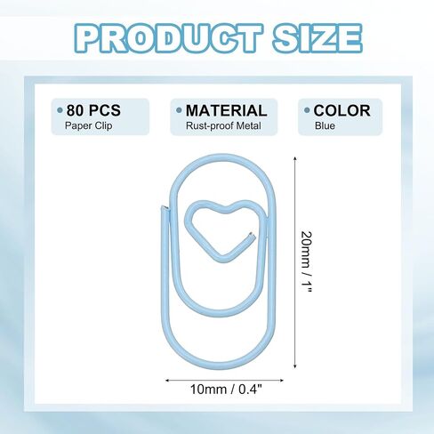 PATIKIL 1x0.4 بوصة مقطع ورقة مصغرة ، 80 PCS Metal Heart Paper Clip واسعة المقاومة للصدأ قوي صغير متين صغير اللطيف اللطيف للمستلزمات المكتبية منظمة الإشارات المرجعية الموثوق ، الأزرق in Kuwait