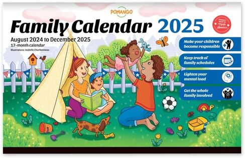 POMANGO 2026 Family Calendar English | 17 Months Family Planner: August 2025 to December 2026 | 15x19" - Magnetic Strip - 600 Stickers - Notepad - 2025-26 Edition with Mobile App in Saudi Arabia