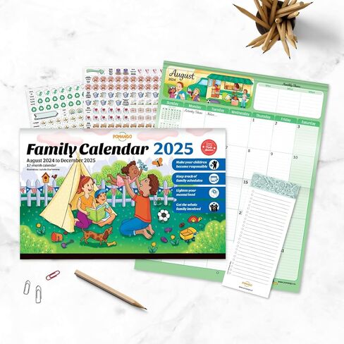 POMANGO 2026 Family Calendar English | 17 Months Family Planner: August 2025 to December 2026 | 15x19" - Magnetic Strip - 600 Stickers - Notepad - 2025-26 Edition with Mobile App in Saudi Arabia
