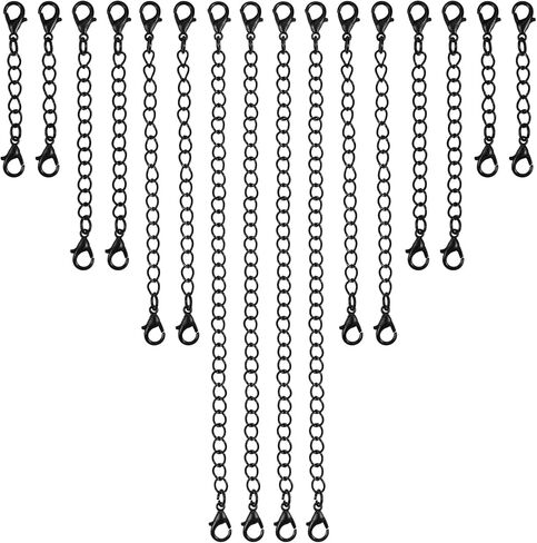 16pcs 4 Styles Necklace Chain Extender Black Iron Chain Extension with Zinc Alloy Lobster Clasp for Jewelry Making Supplies in Saudi Arabia