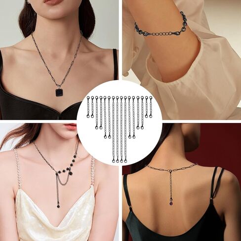 16pcs 4 Styles Necklace Chain Extender Black Iron Chain Extension with Zinc Alloy Lobster Clasp for Jewelry Making Supplies in Saudi Arabia