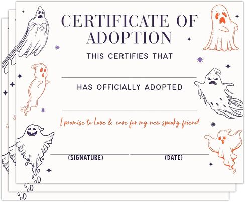 Ghost Adoption Certificate, Funny Halloween Gifts for Kids, Spooky Adoption Party Decorations Supplies, Cute Ghost Friends Certificate for Boys and Girls, 24 in Saudi Arabia