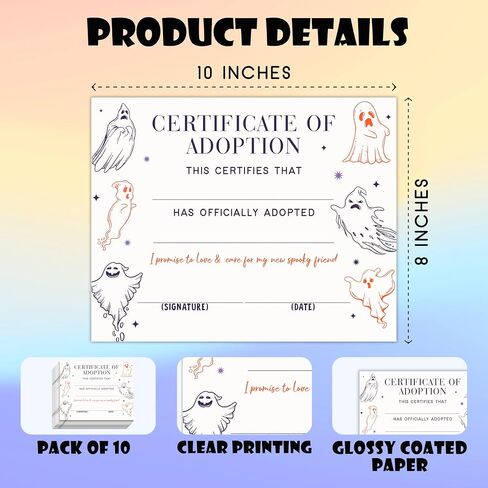 Ghost Adoption Certificate, Funny Halloween Gifts for Kids, Spooky Adoption Party Decorations Supplies, Cute Ghost Friends Certificate for Boys and Girls, 24 in Saudi Arabia