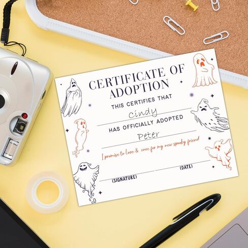 Ghost Adoption Certificate, Funny Halloween Gifts for Kids, Spooky Adoption Party Decorations Supplies, Cute Ghost Friends Certificate for Boys and Girls, 24 in Saudi Arabia