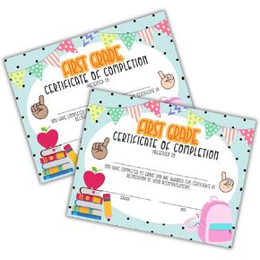 First Grade 1st Certificate of Completion Graduation Diploma 30pk 8.5x11" 90’s Seed Bracelet Checkered Neutral Award Theme Trendy Minimalist