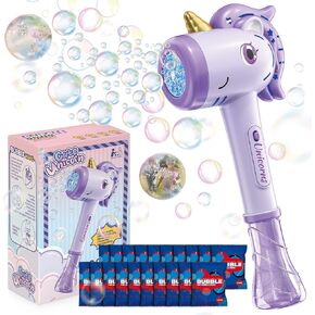Unicorn Bubble Wands (20 Bottles Refill Solution) - Bubble Gun & Bubble Machine for Girls, Kids & Toddlers Ages 3-14, Outdoor Toys, Easter Party & Birthday Gift, with Ergonomic Handle – Purple