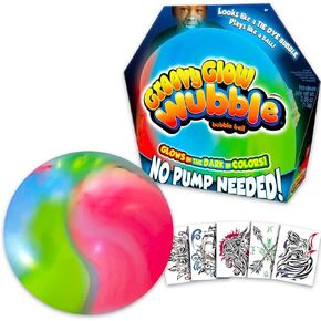 Groovy Glow in The Dark Wubble Bubble Ball - Bundle with Glow in The Dark Wubble Bubble Tear-Resistant Ball Plus Temporary Tattoos | Tie Dye Wubble Ball for Kids, Boys, Girls