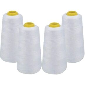 IZO Home Goods 4-Pack of 6000 Yards (Each) White Serger Cone Thread All Purpose Sewing Thread Polyester Spools Overlock (Serger,Over Lock, Merrow, Single Needle)