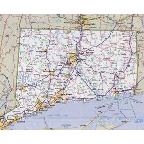 Gifts Delight Laminated 30x24 Poster: Road Map - Large Detailed Roads and Highways map of Connecticut State with All citiesMaps
