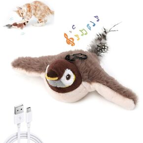 Flying Bird Cat Toy, Interactive Chirping Cat Toy with Flapping Wings, Electric Flying Sparrow Simulation, Realistic Shaking Hunting Cat Toy for Indoor Bored Cats 2025 New(Brown Bird) in Saudi Arabia