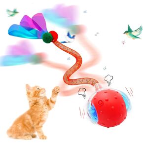 Interactive Cat Toys for Bored Indoor Cats, Chirping & Motion-Activated Cat Toys, Fun Gift for Cats with 2 Speed Settings & 3 Modes, USB Rechargeable,Red