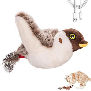Interactive Chirping Bird Cat Toys with Flapping Wings, 2025 New Flying Bird Cats Toy, Flying Simulation Electric Sparrow Shaking Bird Hunting Cat Toy for Indoor Pets