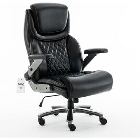 500 lbs Executive Office Chair for Big and Tall, Ergonomic High-Back Desk Chair with Adjustable Headrest, 3D Reversible Armrests, Silent Casters, Heavy Duty PU Leather Computer Chair (Black)
