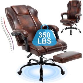 KCREAM Brown Leather Office Chair with Footrest, Reclining High Back Executive Desk Chairs with Wheels, Recliner Office Chair with Lumbar Support, Swivel Task Chairs Home Computer Desk Chair